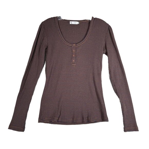 Carve Designs Shirt Womens Small Blue Brown Henley Everyday Casual Athleisure - Picture 1 of 8